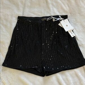 Uoighf Black Sequin High Waist Shorts
